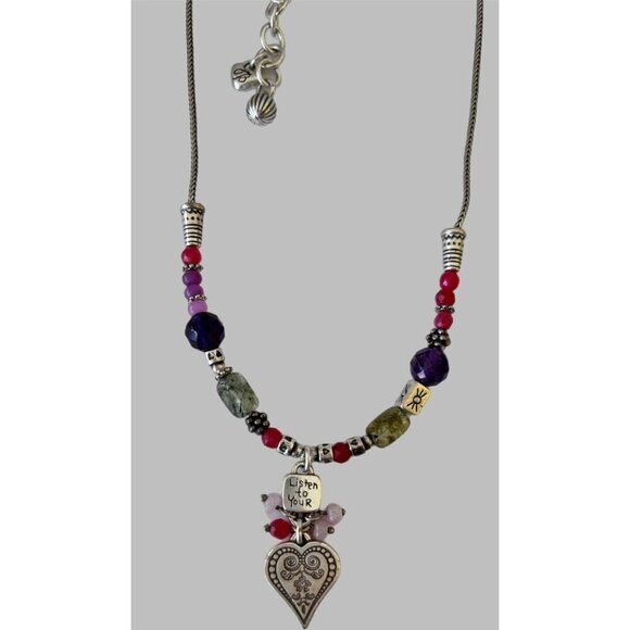 Brighton Multi Gemstone Heart Pendant Silver Plated Necklace 18 Inches - Picture 4 of 6